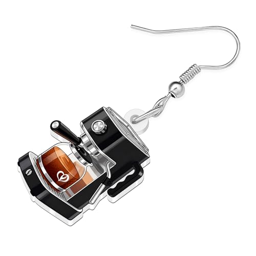 Image of BONSNY Acrylic Dangling Novelty Fun Black Coffee Machine Earrings Hypoallergenic Designer Jewelry Gifts For Women
