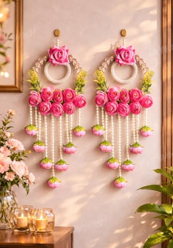 Image of Divyakosh Fabric Wall Hanging for Home Decoration Set of 2, Multicolor Flower Diwali Latkan, Diwali Decoration, Wall Hangings, Door Valance for Wedding, 22 Inch