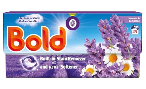 Bold PODS® Washing Liquid Laundry Detergent Capsules 25 Washes, Lavender & Camomile, Outdoor Freshness That Lasts And Lasts, With Built-In Lenor Softener