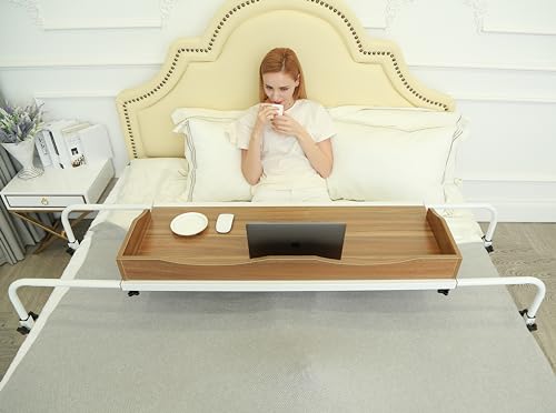 UNICOO Adjustable Overbed Table, Over The Bed Table with Wheels, Medical Overbed Table with Wheels Adjustable Height, Rolling Desk for Full/Queen/King Bed, Sturdy Wood & Steel Frame (Ancient Oak 202)