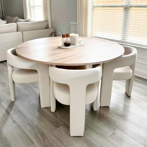 HNY Modern Barrel Kitchen & Dining Room Chairs Set of 4, Linen Upholstered Accent Chairs with Arm, 18.5'' Wide Side Armchair Vanity Chairs for Living Room Bedroom Makeup Small Spaces, Ivory