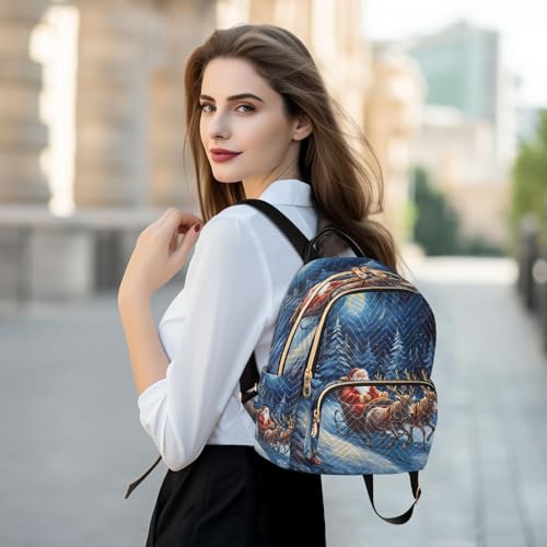 Image of ALAZA Watercolor Snow Santa Claus Deer Christmas Women Backpack Purse Ladies Fashion Shoulder Bag Daypack Travel Bag 7.5L