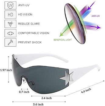 Rimless Y2K Sunglasses, Trendy Oversized Shield Wrap Around