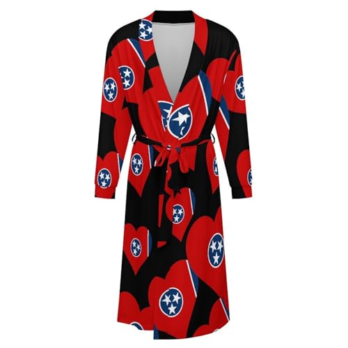 US State Tennessee Flag Heart Soft Robe Long Sleeve Bathrobes V Neck Sleepwear Spa Robes with Belt Men Woman4