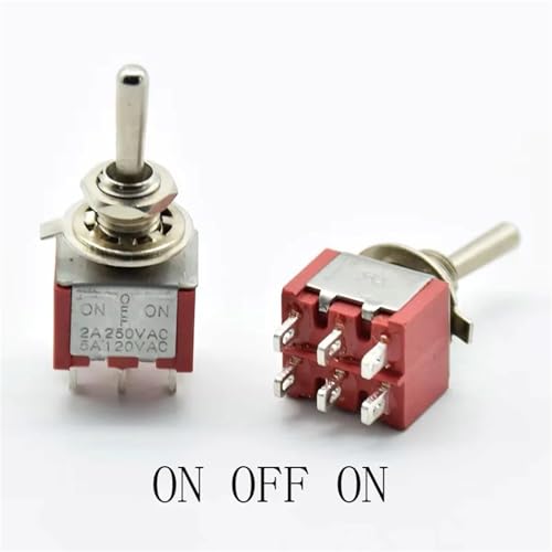 Interruptor DPDT MTS202 palanca roja ON-OFF-ON con retención de 6 pines 5