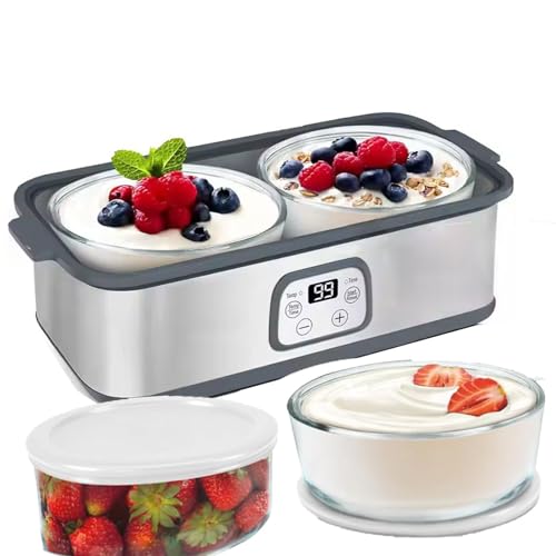 Yogurtera Totalmente Automática, con 2 Vasos De 1 L, Control De Tiempo Y Temperatura Ajustables, Calentamiento De Equilibrio De 360°, para Yogur Casero (14,5 X 7,5 X 7,5 Pulgadas),A