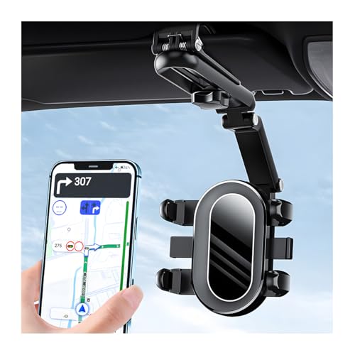Zpana Sun Visor Car Phone Holder, Multifunctional Adjustable 1080° Rotatable Auto Rear View Mirror Cellphone Mount, Vehicle Interior Smartphone Clip Accessories, Universal Fit(Black/Gray)