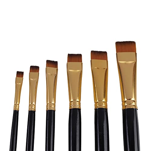 Image of Art Asia Wood Short Hair Flat Synthetic Painting Brush Set of 6pc for Watercolor,Acrylic & One Stroke Painting