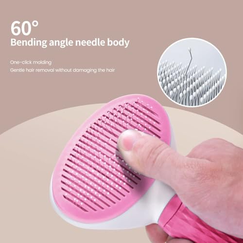 Image of Self Cleaning Slicker Brush, Pet Grooming Shedding Brush for Dogs and Cats - Easy to Remove Loose Undercoat, Pet Massaging Tool Suitable for Pets with Long or Short Hair (Pink) (Pink)