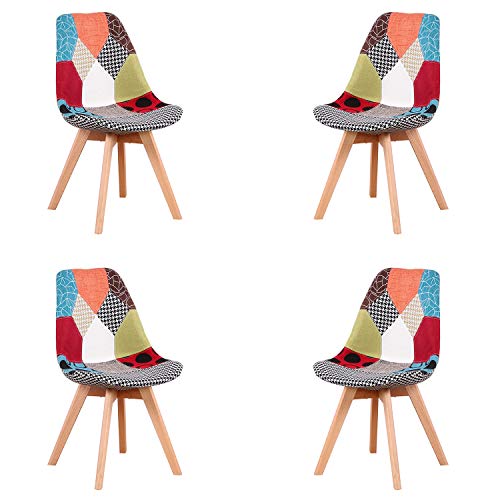 KunstDesign - Sillas de comedor de tela moderna de patchwork para comedor, sala de estar, cafetería; construcción de madera resistente, color rojo