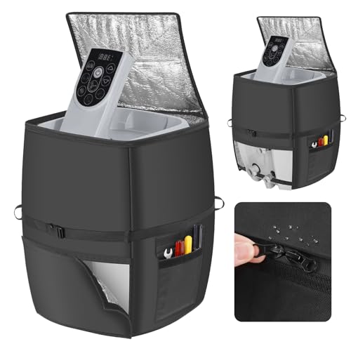 Hot Tub Spa Heater Pump Cover,Waterproof 600D Oxford Fabric Aluminum Film Insulated Cover,Inflatable Hot Tub Spa Heater Pump,Easy Installation with Zipper and Adhesive Straps,Black,Square