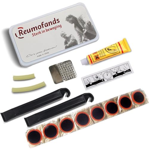 ZCSOWE Kit de reparación de neumáticos de Bicicleta - Kit de pinchazos - Incluye 8 Parches vulcanizadores Caja de Almacenamiento portátil y Papel de Lija y 2 palancas de neumáticos