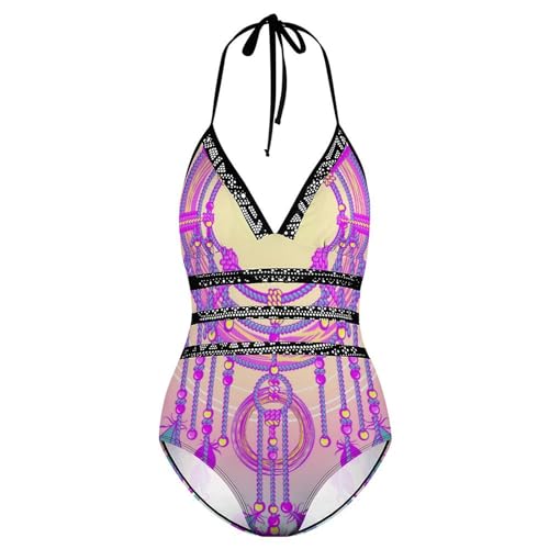 Costume de natation gainant imprimé plumes attrape-rêves confortable