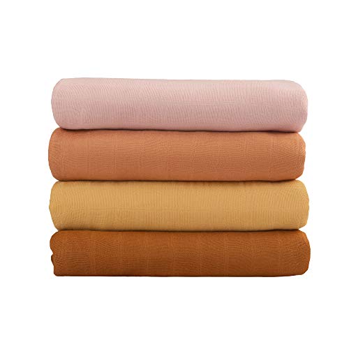 Image of Meracorallo Muslin Swaddle Blanket, Rayon Cotton Blend, 4Pk, Autumn Harvest | Silky Soft, Lightweight Breathable, 47x47 In, Receiving Blanket, Swaddle Wrap for Baby Boys Girls