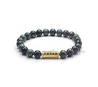 Vista 3 de Dark Green Jade and Gold Bracelet, Nephrite Jade and 22 Karat Gold Plated Sterling Silver Beads Bracelet