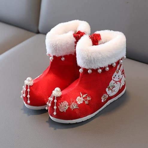 sfdgfhyf Flat Sole Boots Little Kid Girls Hanfu Shoes Girls Hanfu Boots Winter Tang Dress New Year Cotton Embroidery3