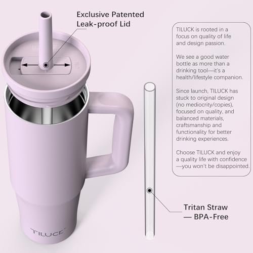 TILUCK 30 oz Tumbler with Handle, Vacuum Insulated Stainless Steel Travel Mug with 100% Leak-Proof Silicone Straw Lid, Cupholder Friendly Water Bottle(LightPurple, 30oz)