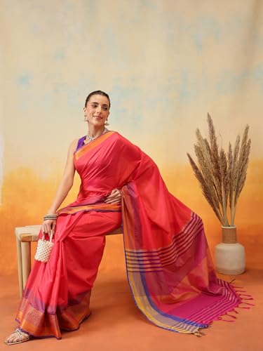 Image of Amazon Brand - Anarva Pattu Art Silk Woven Ready To Wear Saree Pink