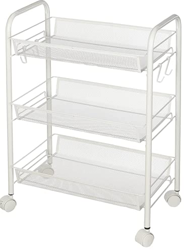 Urban Lifestyle3 Tier Mesh All Purpose Utility Rolling Storage Cart, White