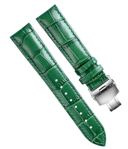 Bracelet de montre en cuir de vachette souple vert 16mm avec boucle papillon