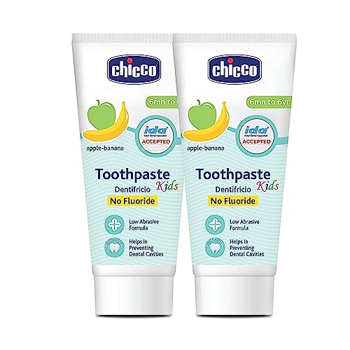 Chicco Toothpaste for Kids, Best for Baby (6m-6y), Apple-Banana Flavour, 50g (Pack of 2) | Fluoride-Free & Low Abrasive | Removes Plaque, Helps Prevent Cavities | IDA Accepted