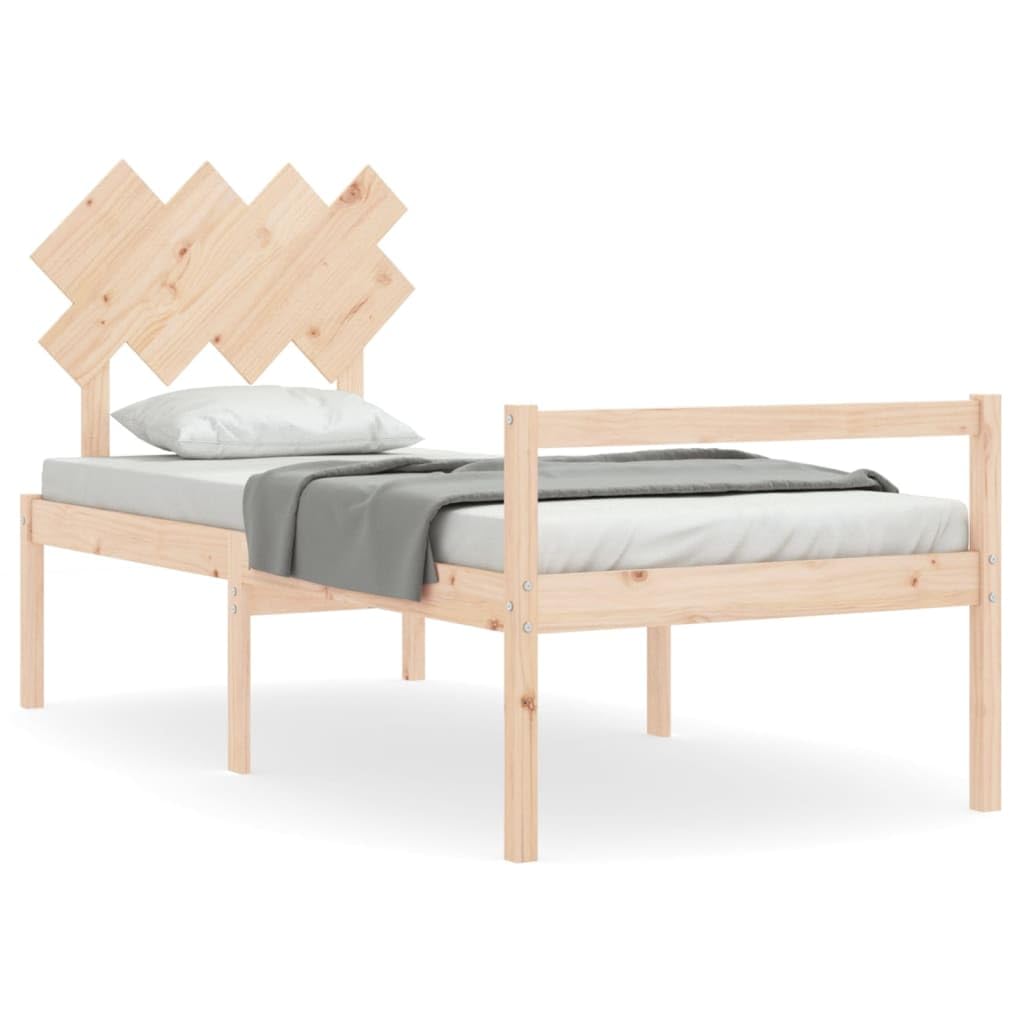 Massives Kiefernholz Seniorengerecht 45 cm Sitzhöhe Bettschublade Braun 90 | Seniorenbett mit Kopfteil Massivholz 90x190cm Kiefernholz Bettgestell mit Lattenrost Hohe Sitzhoehe 45cm Stabil Stauraum