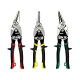 MANUFORE 10 Zoll Blechscheren Set 3-teilig, Links-, Rechts- & Geradeaus-Schnitt, Heavy Duty Metallscheren aus Chrom-Vanadium-Stahl für Blech & Metall