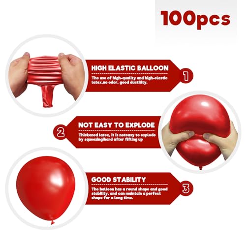 Image of Red Balloon Birthday Party Balloons - 100 Pack 12 inch Round Latex Party Balloons for Birthday Graduation Baby Shower Christmas Wedding Party Decorations