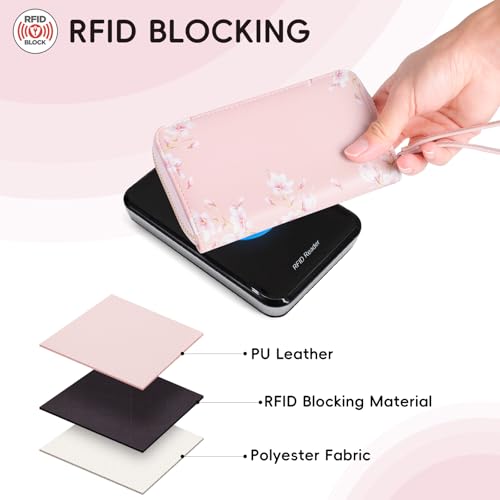 Pomelo Best Womens Wallet Leather RFID Blocking Credit Card Holder with Coin Pocket Zip Around Wristlet Medium Purse for Ladies Pink 20254