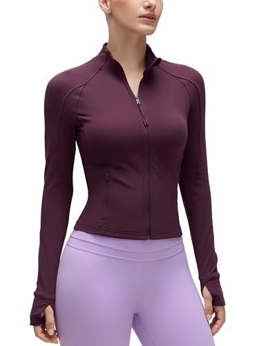 CRZ YOGA Butterluxe Womens Cropped Slim Fit Workout Jacket Weightless Track Athletic Full Zip Up Tops with Thumb Holes
