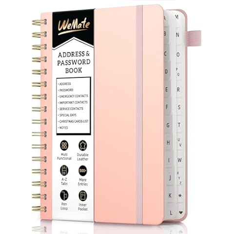 WEMATE Spiral Address and Password Book Cover