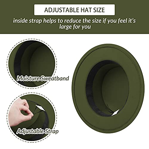 Image of Classic Fedora Hat Flat Top Hat Felt Pork Pie Hat Wide Brim Church Derby Cap for Women and Men
