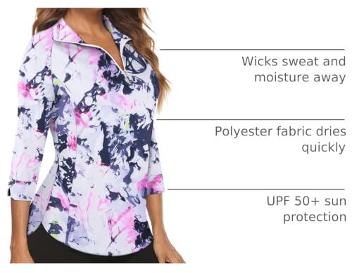 Image of Cucuchy Style Womens Golf Shirt 3 /4 Sleeve Quarter Zip Workout Tennis Tops Quick Dry UPF 50+ Shirts