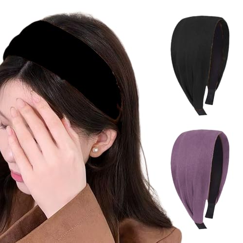 幅広 カチューシャ 太め ヘアバンド ニット 起毛 フンワリ 小顔 洗顔用 ヘアアクセサリー ズレにくい 痛くない くすみカラー 秋冬 韓国 大人可愛い レディース No81 ブラック パープルの商品画像（Amazon）