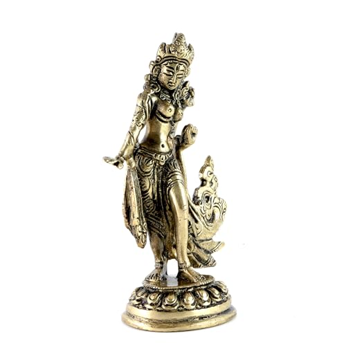 Image of Two Moustaches Standing Tara Devi 5 Inches Brass Statue, Tara Devi Idol, Living Room Decor, Goddess Tara Statue, Standard, Pack of 1