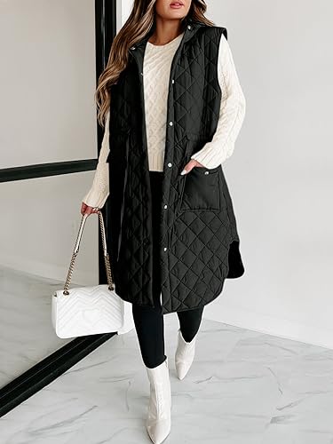 Tankaneo Women's Long Puffer Vest Sleeveless Hood Quilted Winter Outwear Warm Jackets Coats2