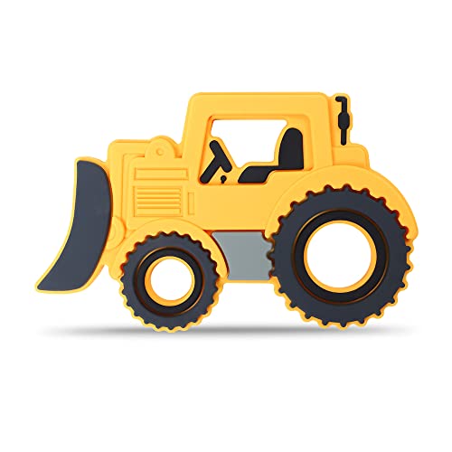 Image of AmazingM Car Series Baby Teething Toys,Food Grade Silicone Chew Teether for 3 Months+ Infant Boy and Girl,Toddler Sensory Chewing Teether,BPA Free. (Bulldozer, Orange-Yellow)