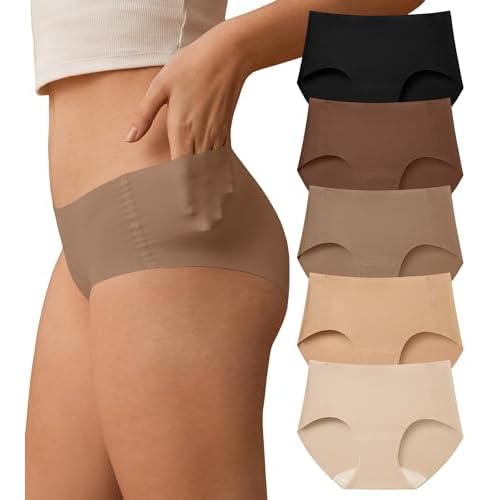 SHARICCA Womens Seamless Underwear No Show Hipster Panties Invisible Lightweight Nuage Bikinis Briefs Microfiber Pack 5p - Soft Browns & Nudes XX-Large