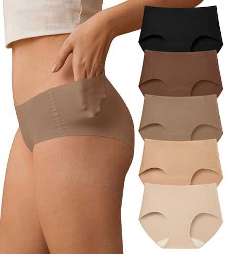 SHARICCA Womens Seamless Underwear No Show Hipster Panties Invisible Lightweight Nuage Bikinis Briefs Microfiber Pack