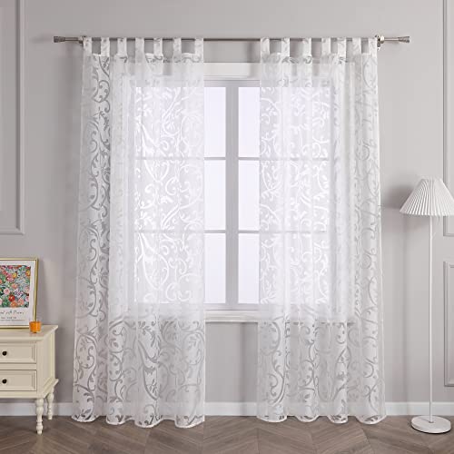 Delien Voile Ausbrenner Gardine mit Ranken Muster transparenter Vorhang mit...