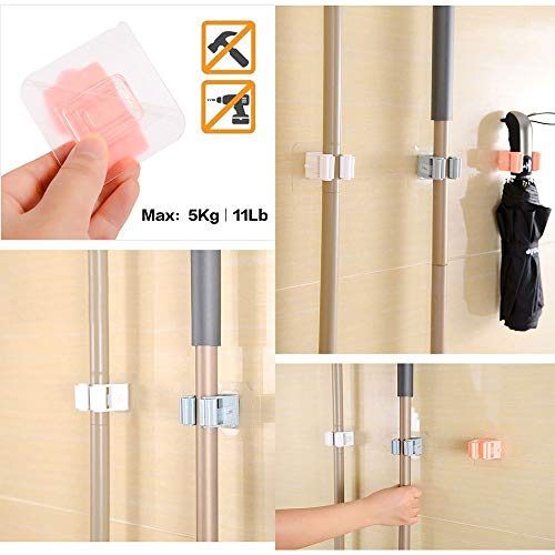 [4Pack] Mop And Broom Holder Broom Organizer Grip Clips, Self Adhesive Reusable No Drilling Super Anti-Slip, Wall Mounted Storage Rack Storage & Organization For Your Home, Kitchen And Wardrobe #TOP2
