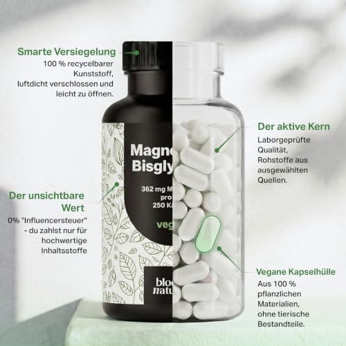 Magnesium Bisglycinat hochdosiert – 250 Kapseln – 362 mg pro Tag – Ansicht 5