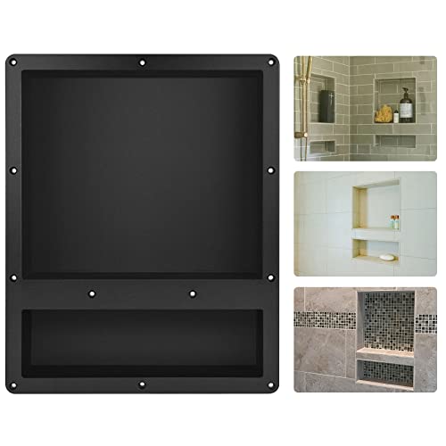 Suteck Shower Niche Double Shelf, 16-Inch Width x 20-Inch Height x 4-Inch Depth, Recessed Shower Niche Ready for Tile (Inner Size: Length 12