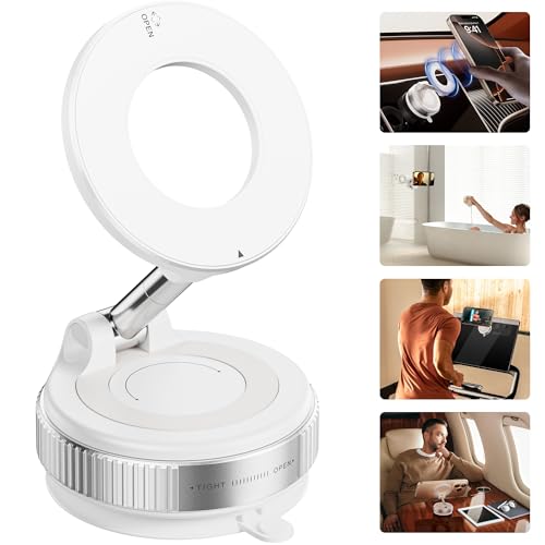 REOKILY Strong Magnetic Car Phone Holder for MagSafe Ultra Vacuum Suction Cup Phone Mount 360° Cell Phone Holders for Your Car Accessories for iPhone 16 15 14 13 12 Android