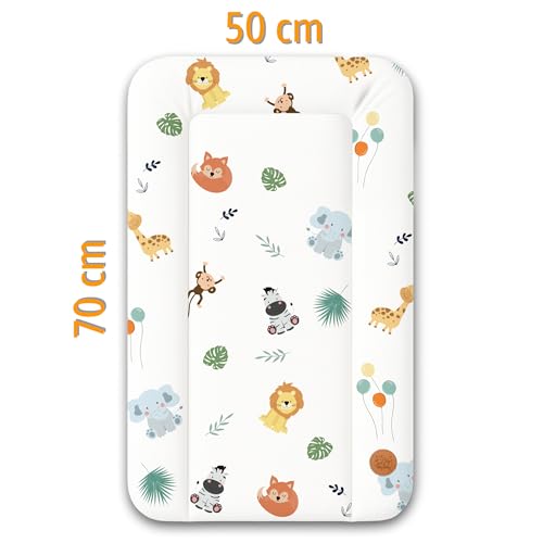 Wickelauflage Wickelunterlage abwaschbar und wasserdicht 70x50 cm - Wickelmatte zum Auflegen auf Wickeltisch Wickelaufsatz Wickelkommode oder Waschmaschine Oeko-Tex70 x 50 Safari