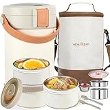 LINMAGCO 67oz Adults Thermal Food Flasks for Hot Food, 2L Soup Containers, 9.06in 3 Layer Stainless Steel Insulated Hot Food Flask, Thermal Lunch Box, Soup Flask, Food Warmer for Men, Women (Opaline)