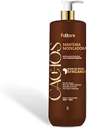 Manteiga Modeladora Fattore Óleos Africanos 1L – cachos 3A a 4C, definição prolongada, hidratação e nutrição profundas, antifrizz, óleos de marula argan moringa e melão kalahari, textura cremosa, brilho intenso, uso diário