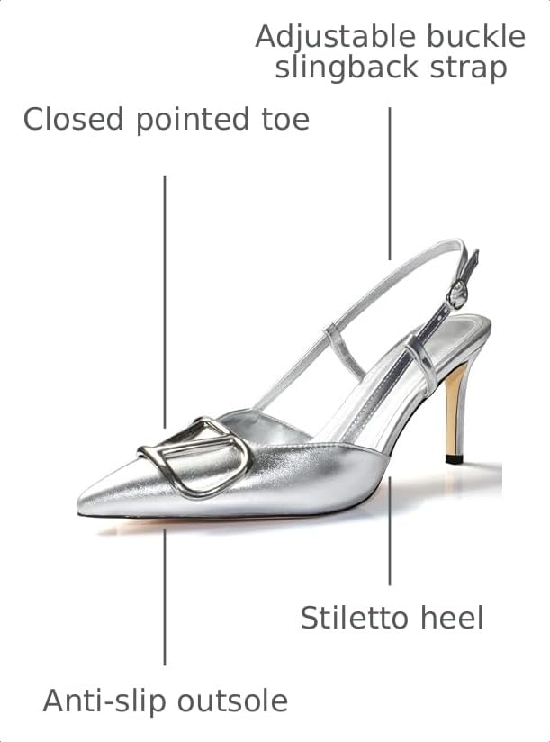 Image of Women Heeled Slingback Sandals Closed Pointed Toe Stiletto High Heels Slip-On Buckle Pumps Backless Evening Prom Party Dress Shoes 5.5-12US