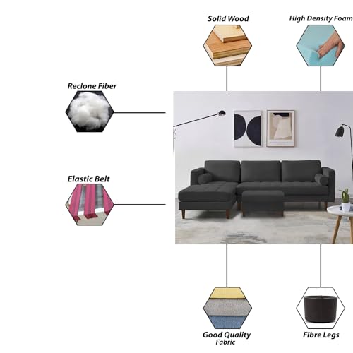 Image of Lezra LHS 4 Seater L Shape Sofa Set with Center Table for Living Room (Black Fabric) Premium Fabric Sofa