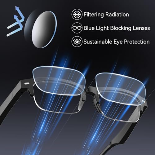 Image of AI Smart Glasses for Women Men, Anti-blue Light & Photochromic Lenses, Open-ear Half-frame Design, 26.1g Lightweight Music Eyeglasses, Bluetooth Glasses with Speakers for Travel Sports Business（YX01-A